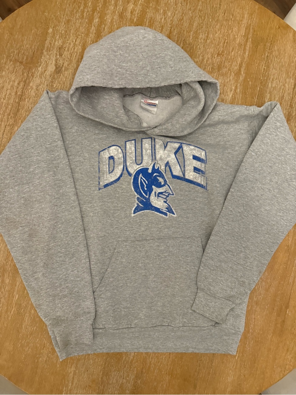 Vintage Hanes Gray Pullover Hoodie with Blue Duke Graphic